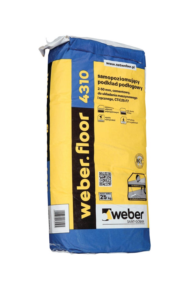 Podkład podłogowy Weber.floor 4310, CT-C25-F7 25 kg, samopoziomujący, szybki, 2-50 mm