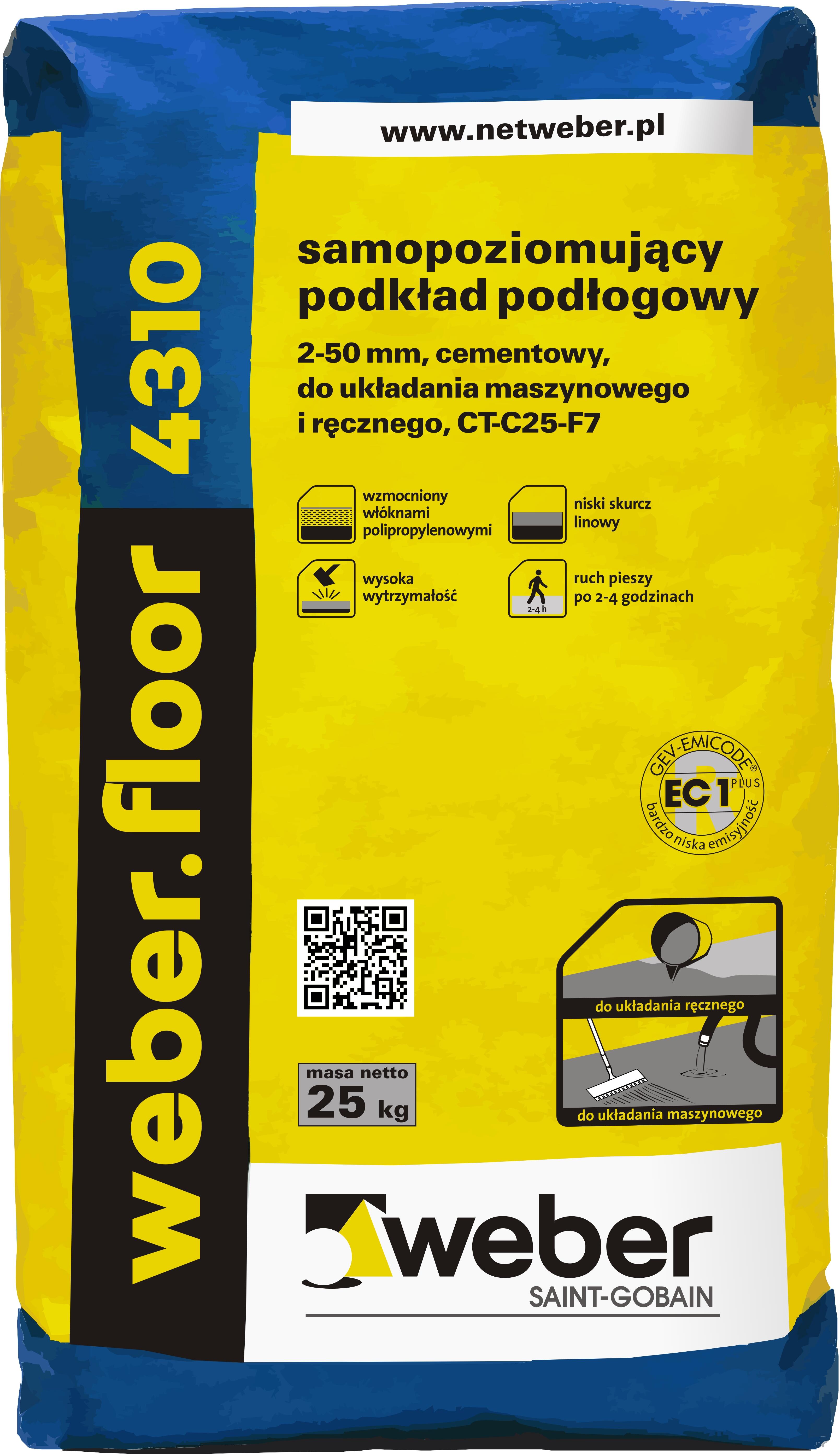 Podkład podłogowy Weber.floor 4310, CT-C25-F7 25 kg, samopoziomujący, szybki, 2-50 mm - 2