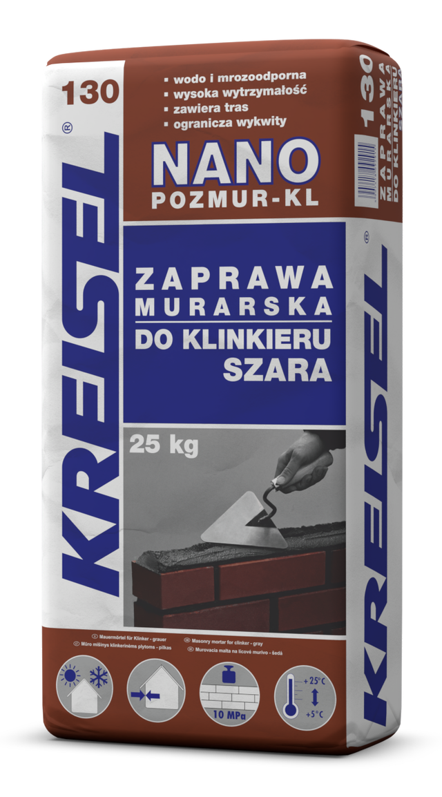 Zaprawa murarska do klinkieru Kreisel Pozmur-KL NANO 130 25 kg, szara