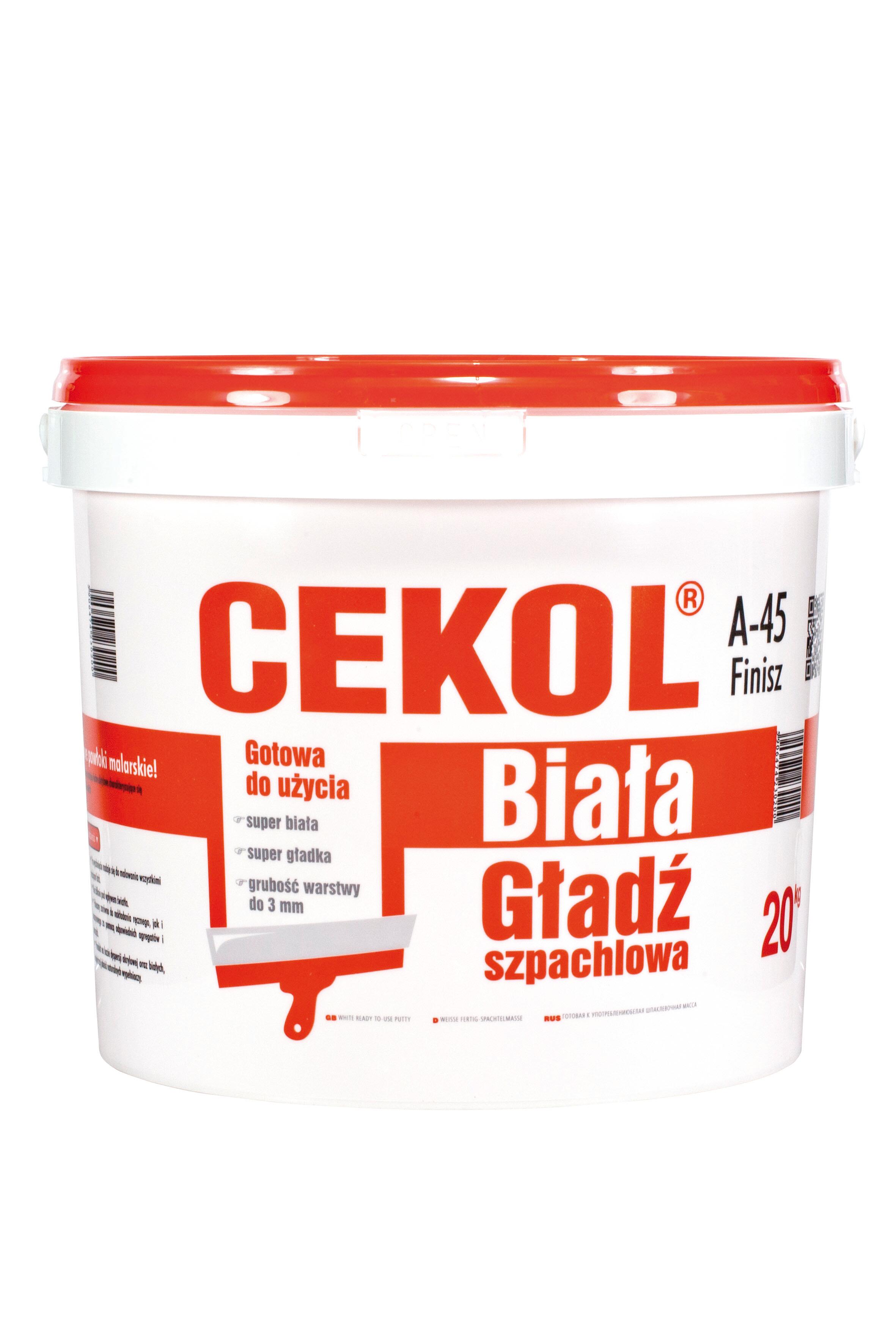 Gładź szpachlowa Cekol A-45 Finisz 20 kg, biała - 2