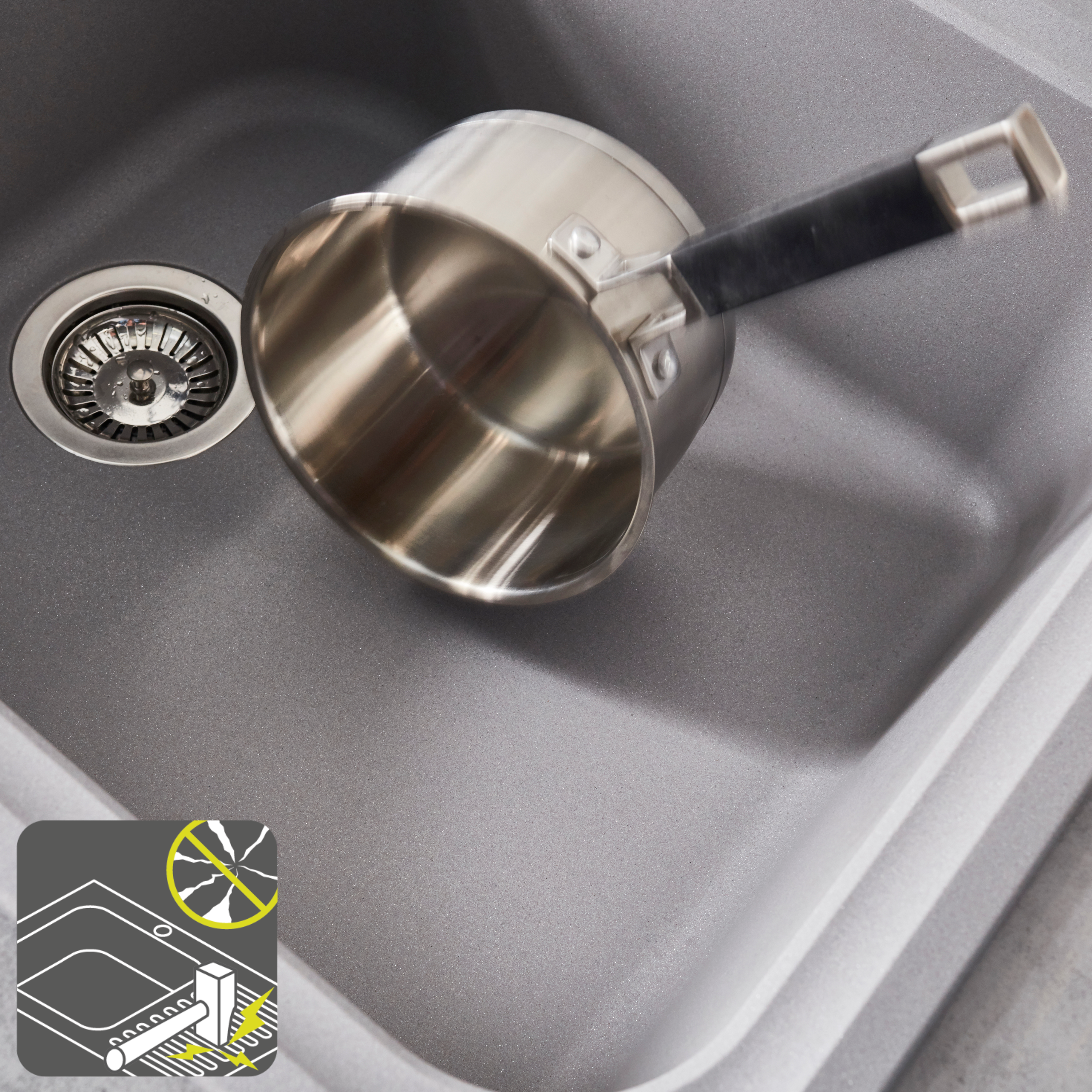 Evier en quartz et résine 1 bac 86 x 50 cm vidage inclus Elbe gris - 3