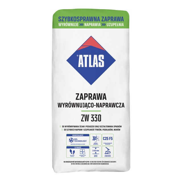 Zaprawa wyrównująca Atlas ZW 330 25 kg, szybkosprawna, 3-30 mm
