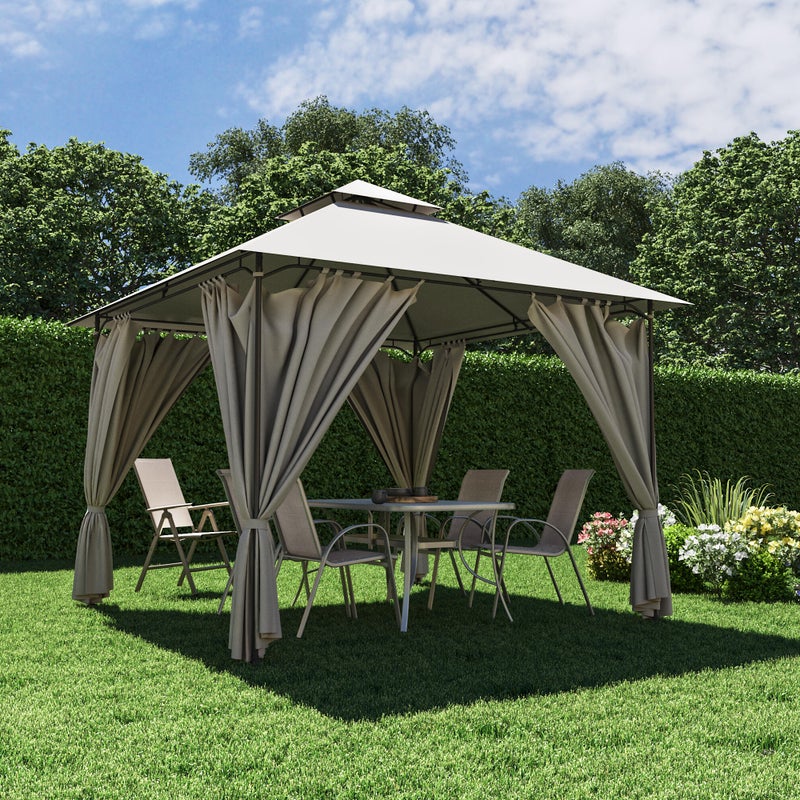 NATERIAL Gazebo 298x301 cm in acciaio grigio scuro, copertura tortora - Oxis