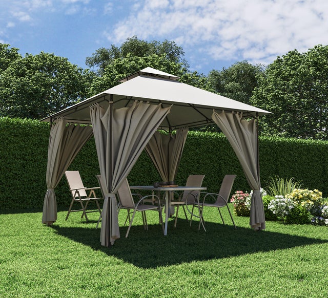 Gazebo 3 x 3 m in acciaio grigio scuro, copertura tortora - Oxis NATERIAL