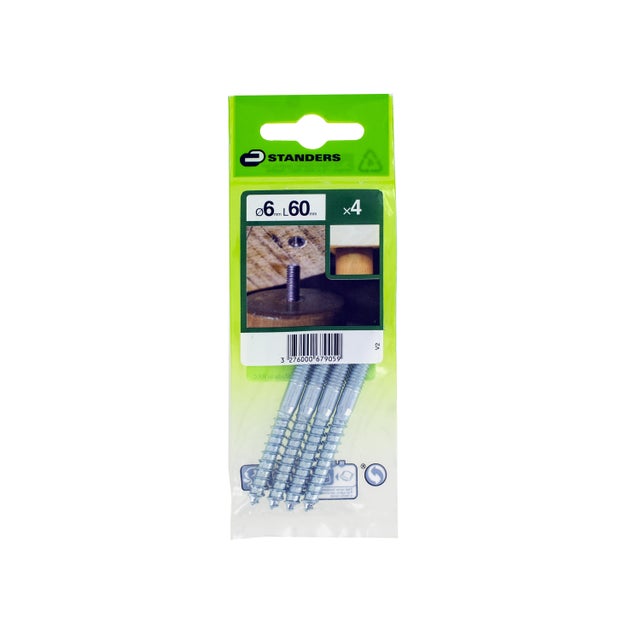 vis double filetage métrique/métrique acier STANDERS, Diam.6 mm x L.60 mm