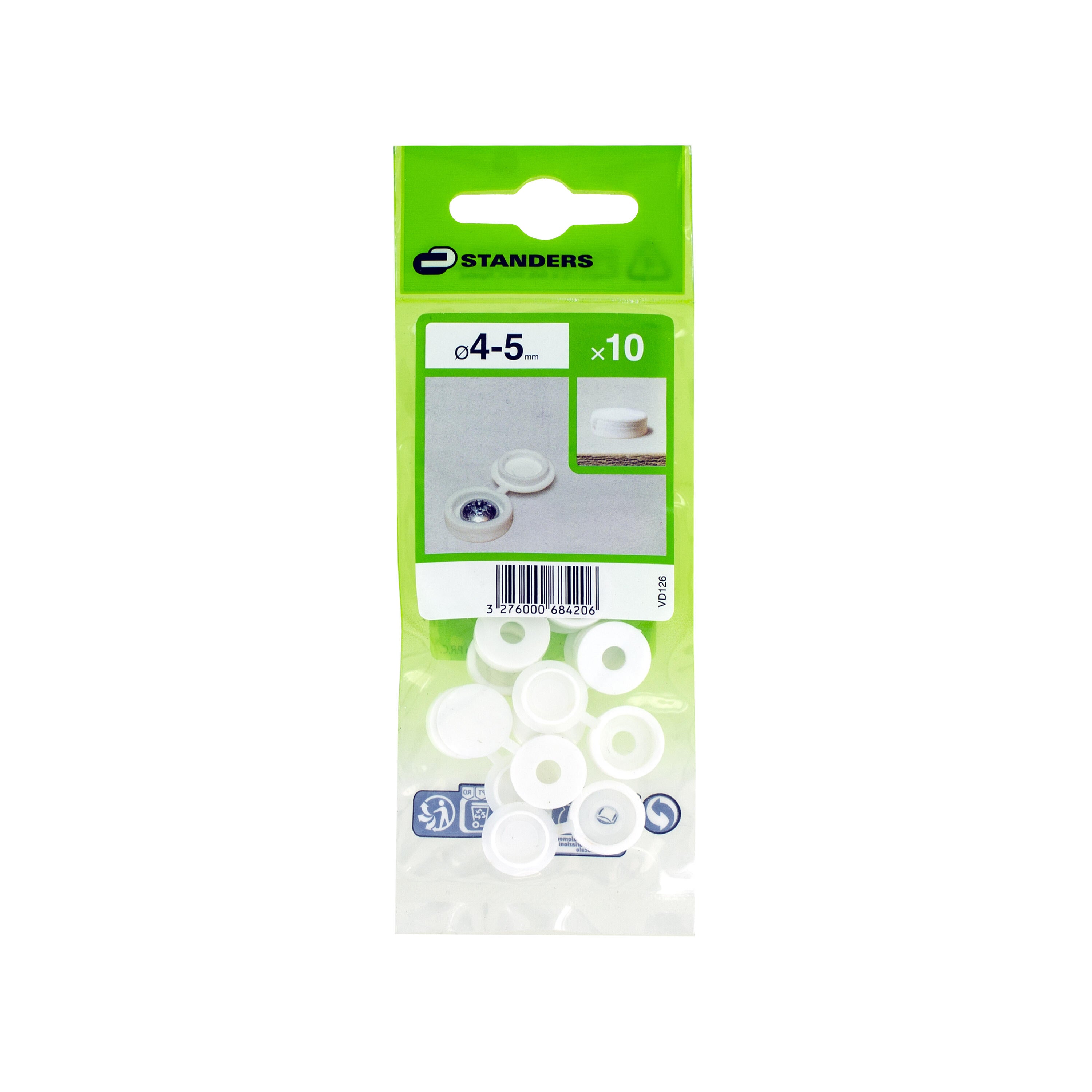 10 cache-vis plastique blanc STANDERS, Ø4mm - 5