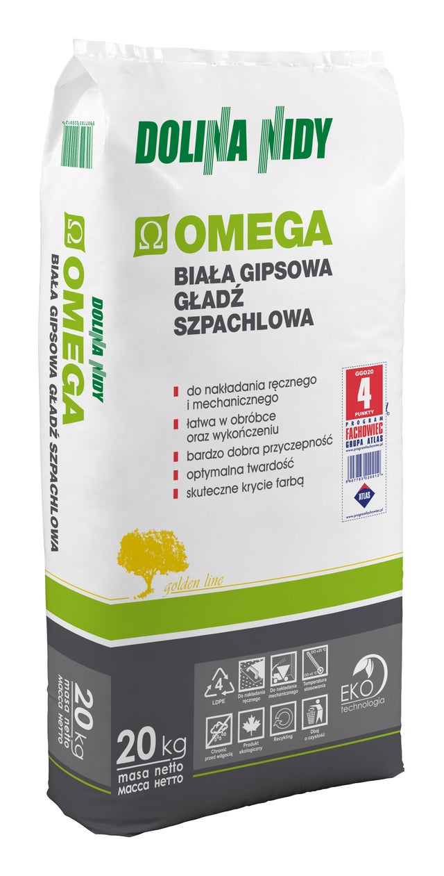 Gładź szpachlowa gipsowa Dolina Nidy Omega 20 kg, biała
