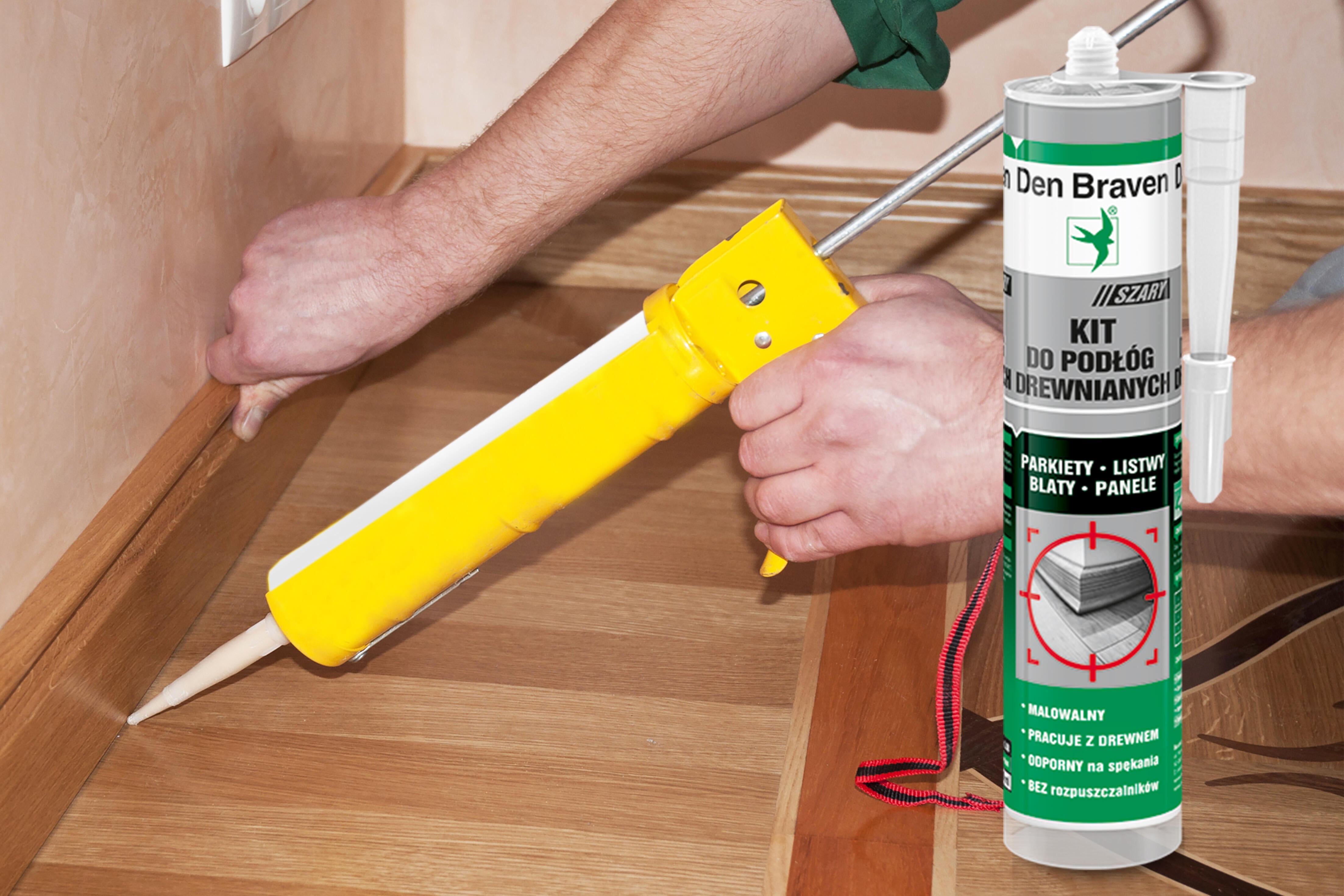 Kit do podłóg drewnianych Den Braven szary 280ml - 3