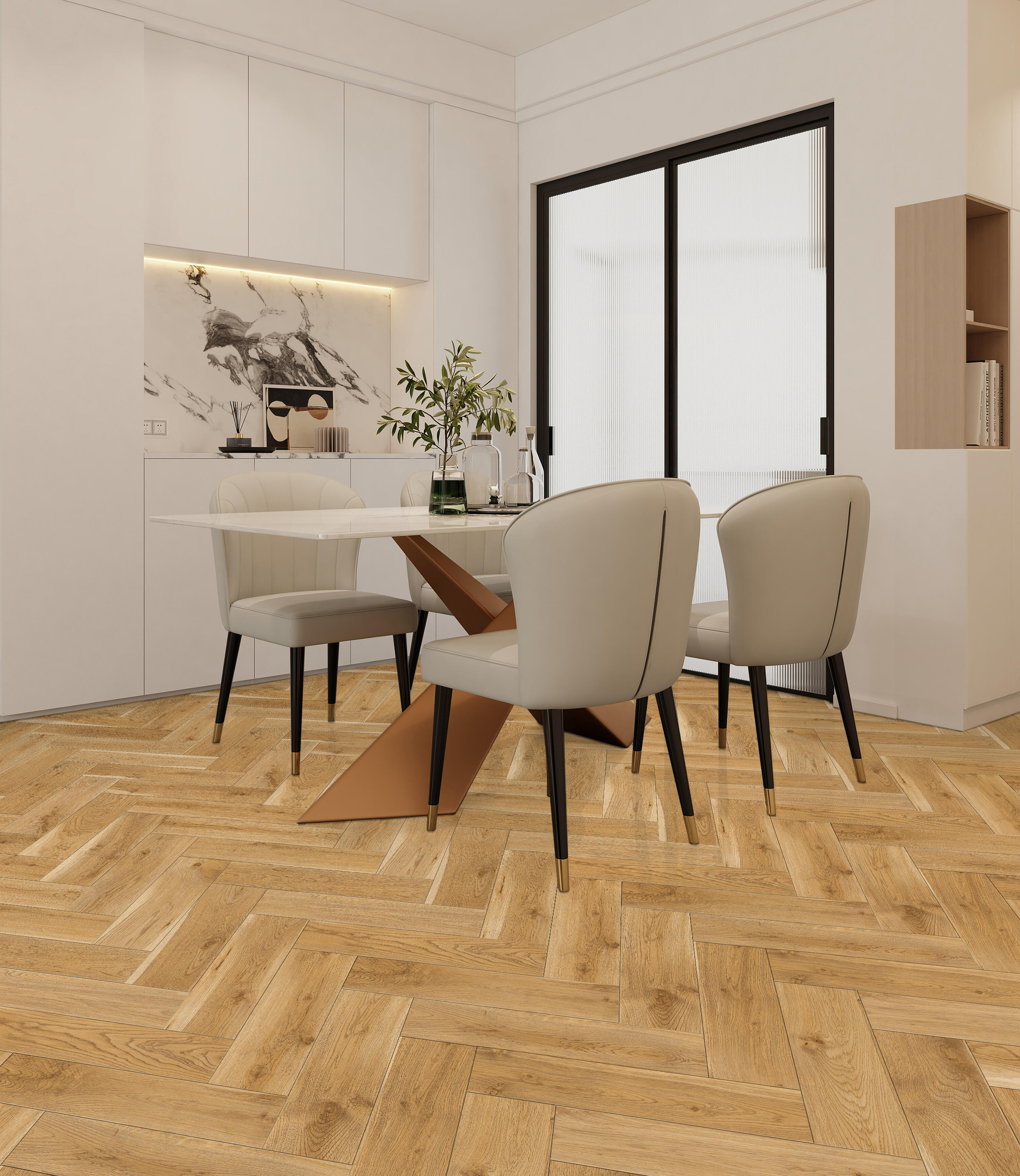 Panel podłogowy Dąb Klasyczny jodełka AC4 8mm 4V op. 1,8m2 wodoodporny 48h - 2