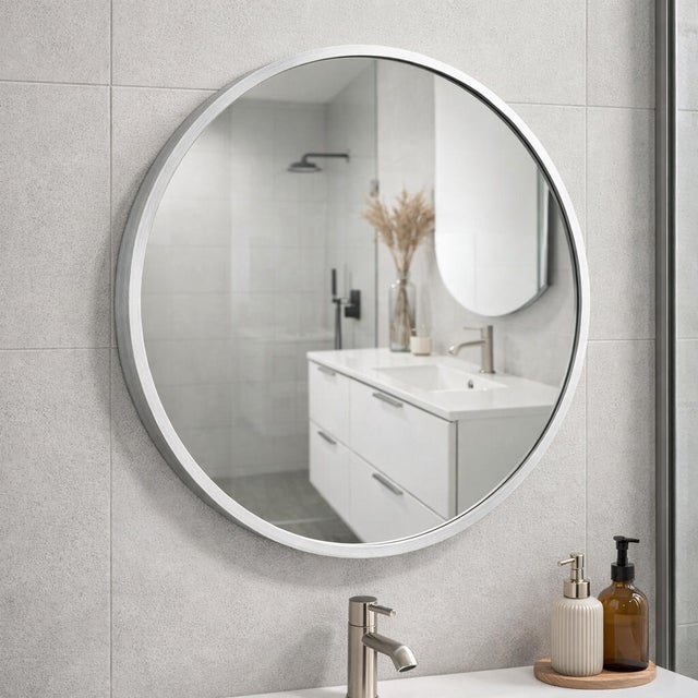 Lustro okrągłe 70 cm z ramą srebrną