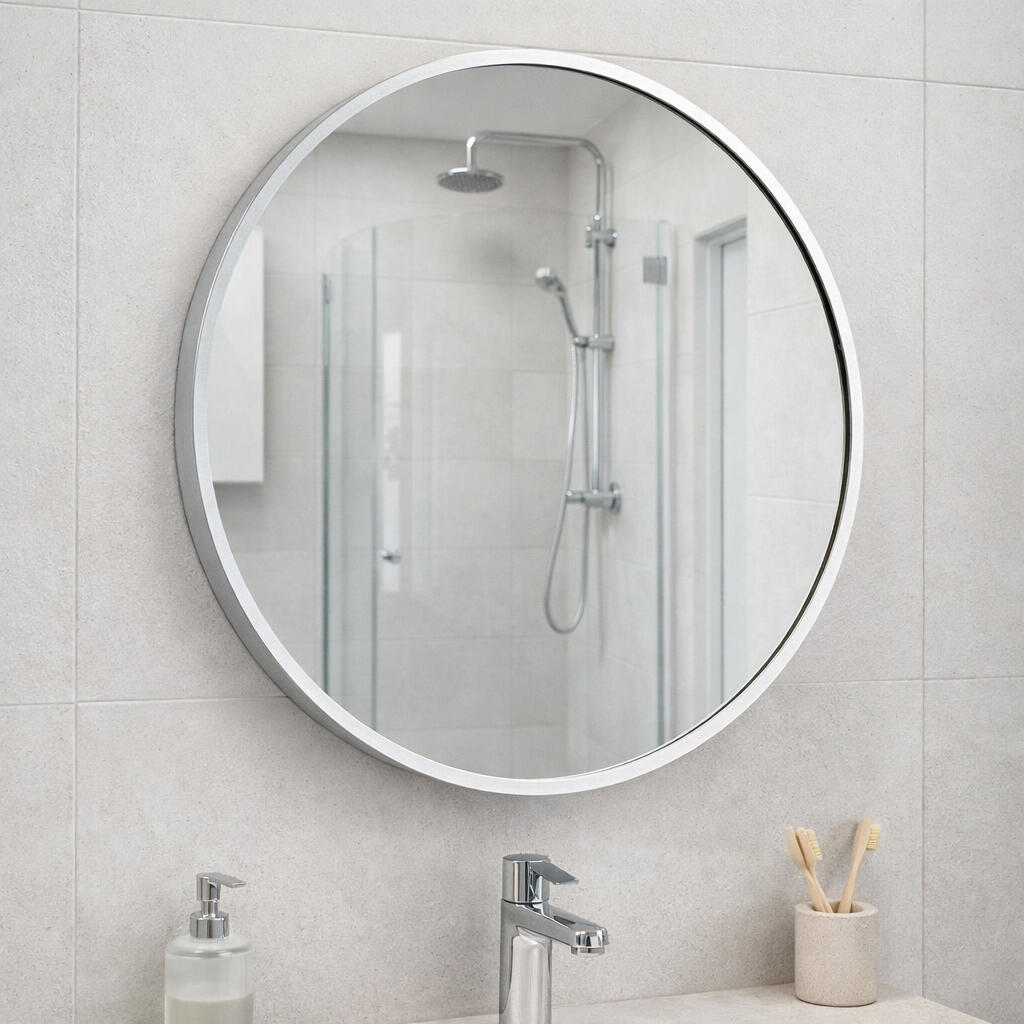 Lustro okrągłe 70 cm z ramą srebrną - 2