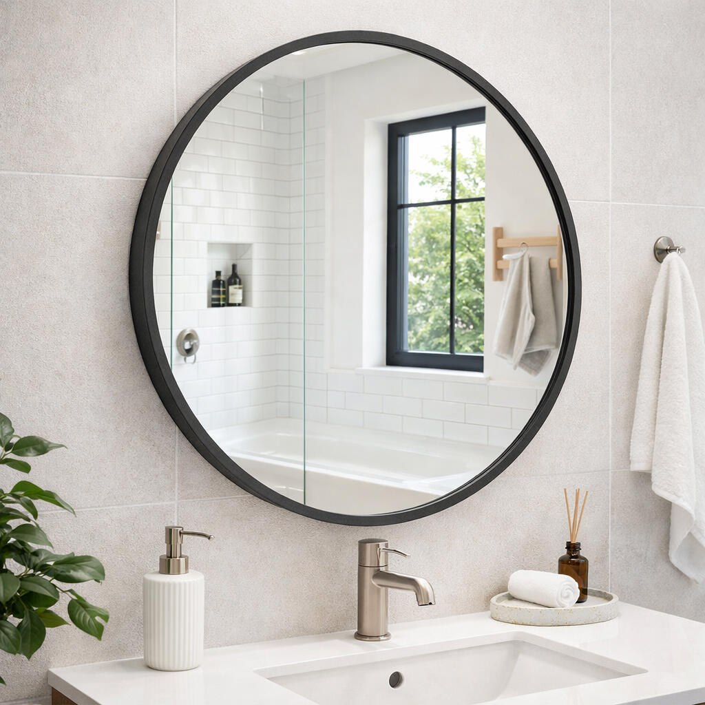 Lustro okrągłe 70 cm z ramą czarną - 2