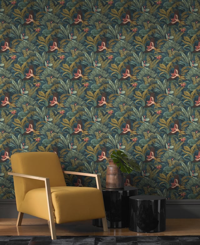 Papier peint vinyle sur intissé Motif jungle nocturne vert