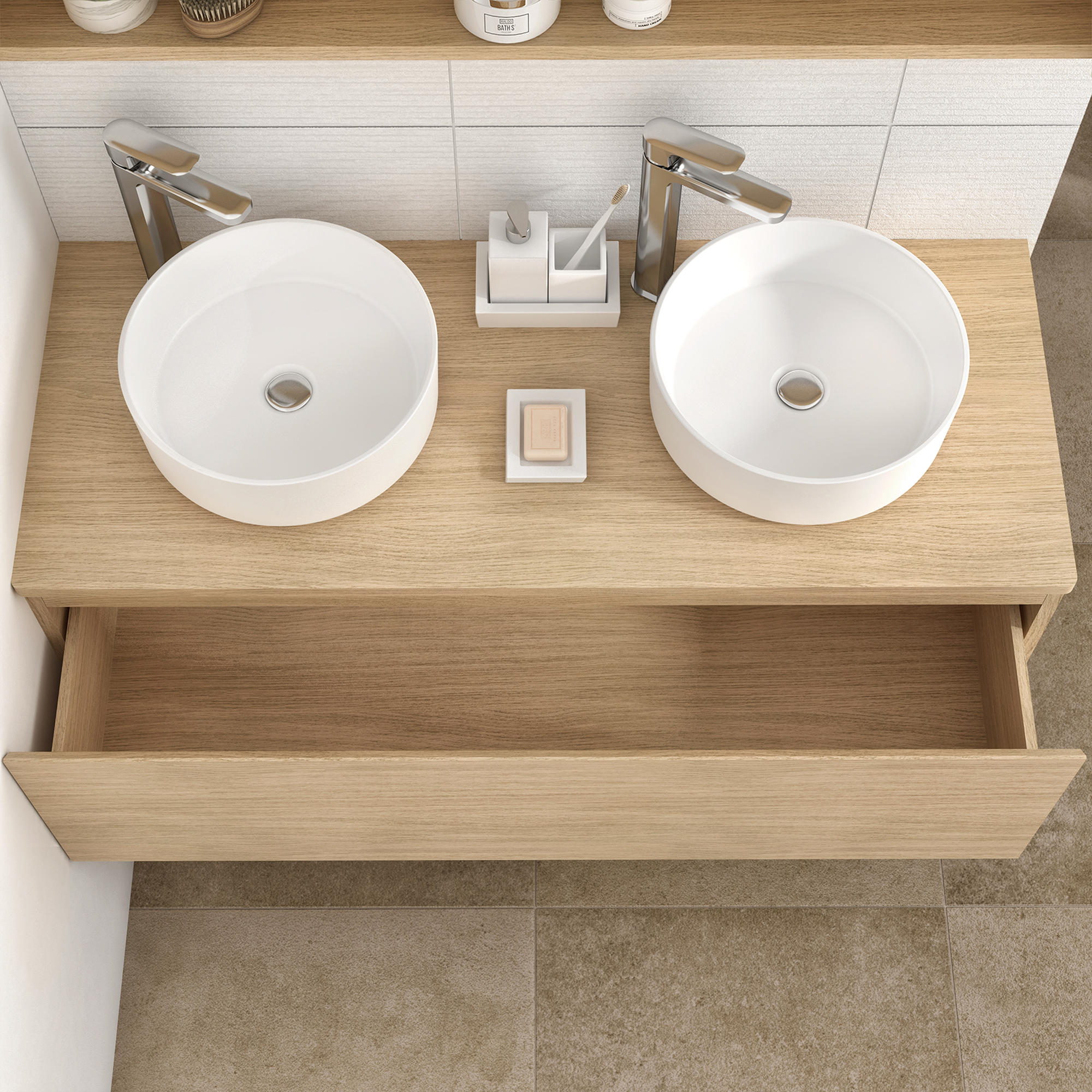 Meuble sous-vasque L.120cm x H.41cm x P.48cm placage chêne Natural - 9