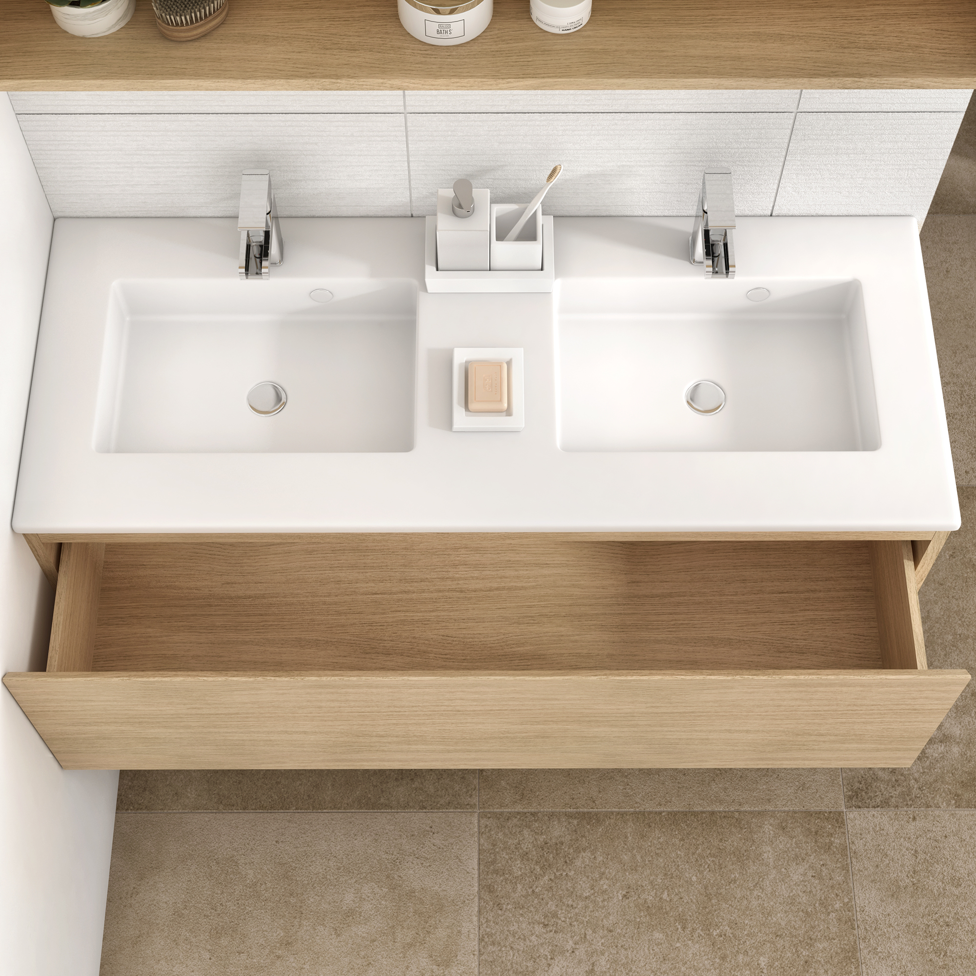 Mobile da bagno sospeso sotto lavabo L 120 x H 41 x P 48 cm rovere opaco, 1 cassetto SENSEA Base - 5