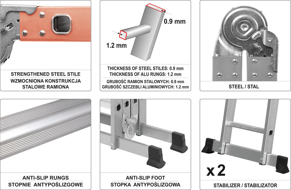 Drabina aluminiowa wielofunkcyjna12 - stopniowa nośność 150 kg - 2