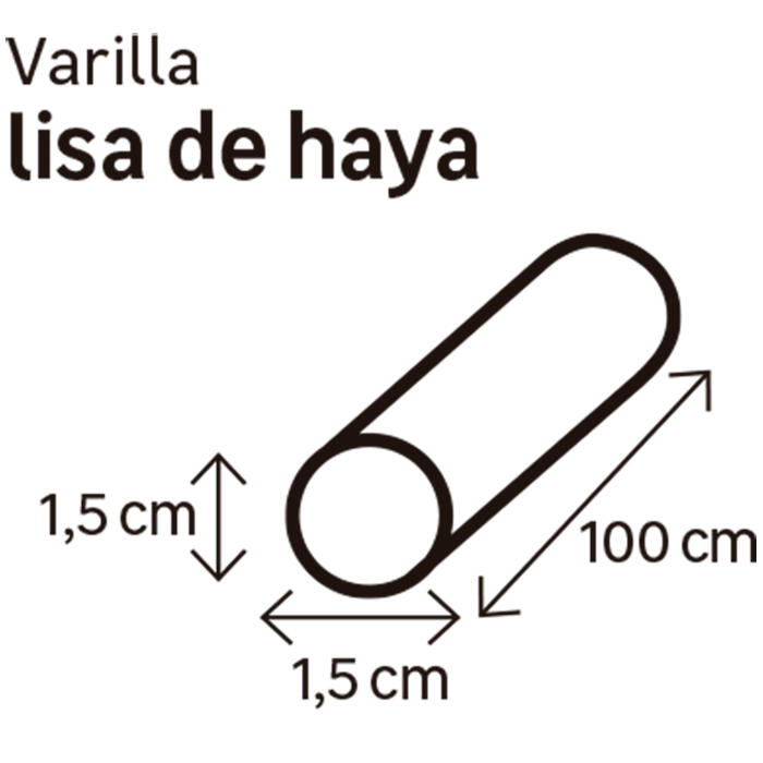 Varilla de haya lisa de 15mm de diametro y 1m de largo - 2
