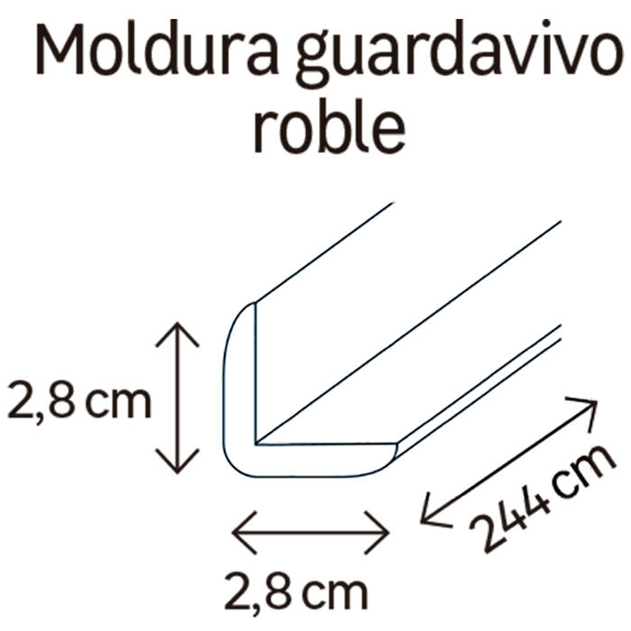 Guardavivo de pvc roble adhesivo 28x28 mm x 2,44 m (ancho x grueso x largo) - 2