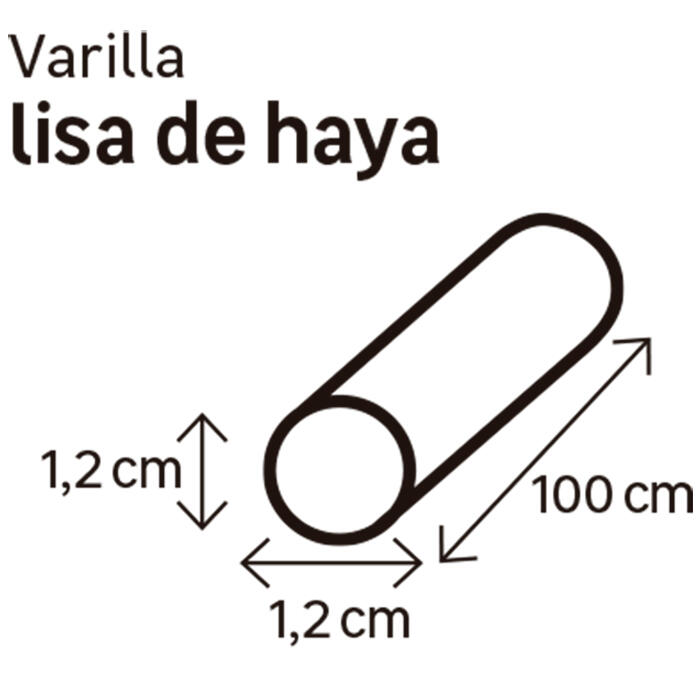 Varilla de haya lisa de 12mm de diametro y 1m de largo - 2