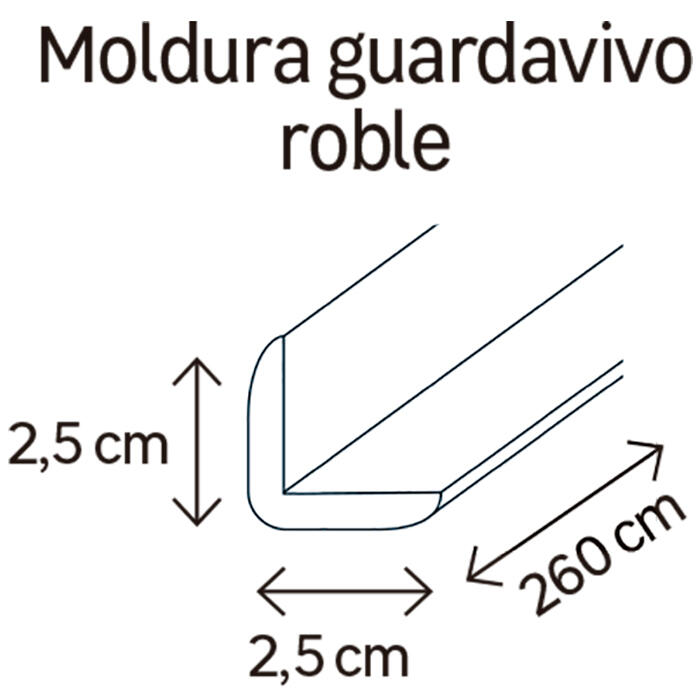 Guardavivo de pvc roble adhesivo 25x25 mm x 2,60 m (ancho x grueso x largo) - 2