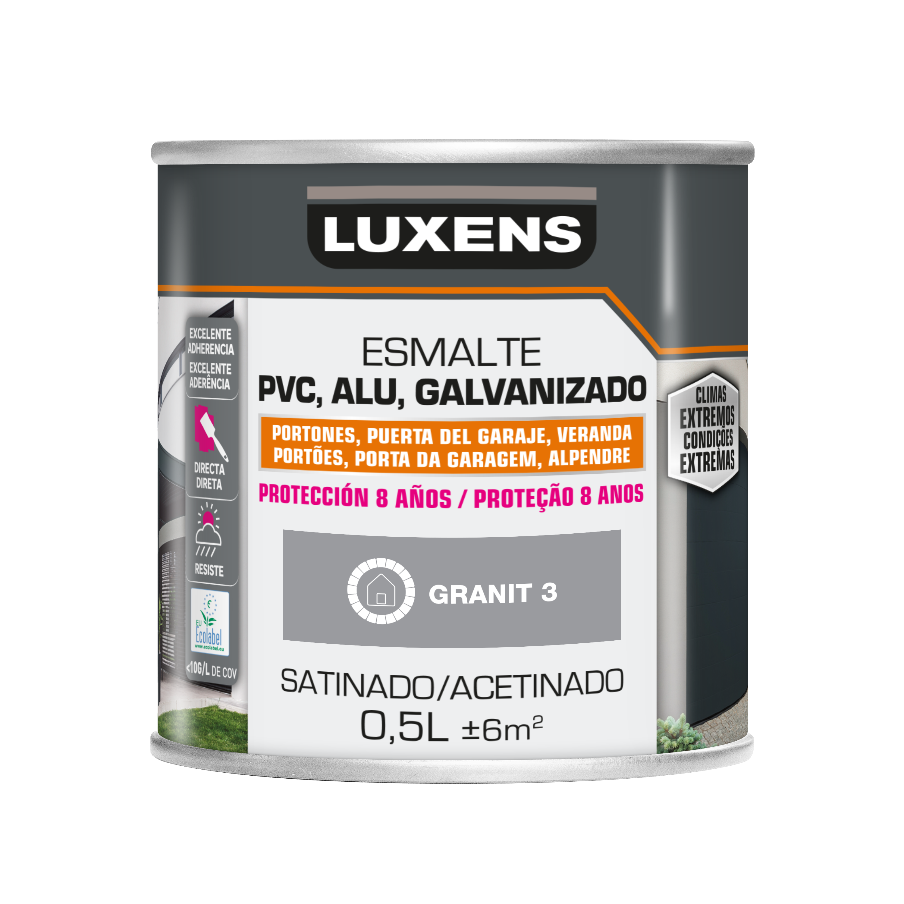Pintura exterior color granit3 para hierro, puerta LUXENS satinado 500ml base agua antigoteo - 2
