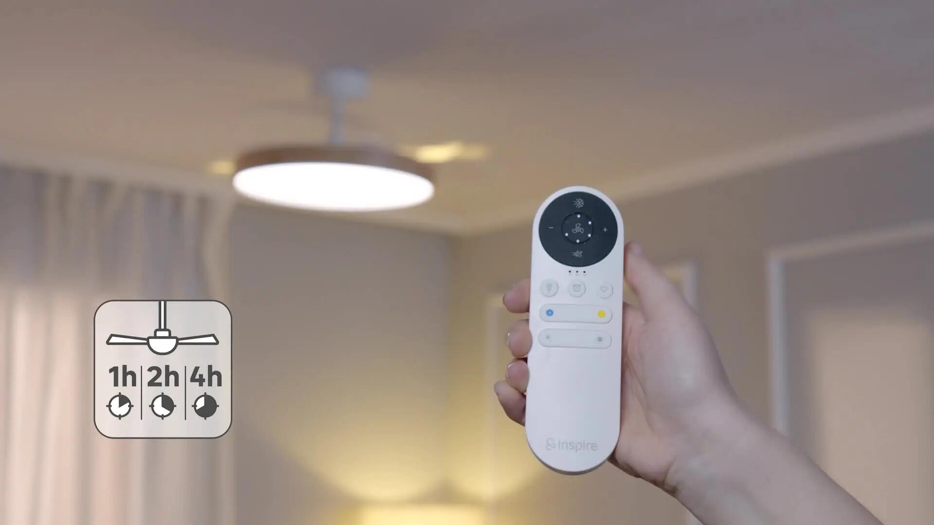 Ventilador de techo con luz silencioso DC 30W con mando ø106 cm Valam INSPIRE blanco y beige luz CCT 3 aspas retráctiles tipo lámpara| 6 velocidades| modo verano/invierno| temporizador| brisa| recomendado de 13 a 20m² - 5