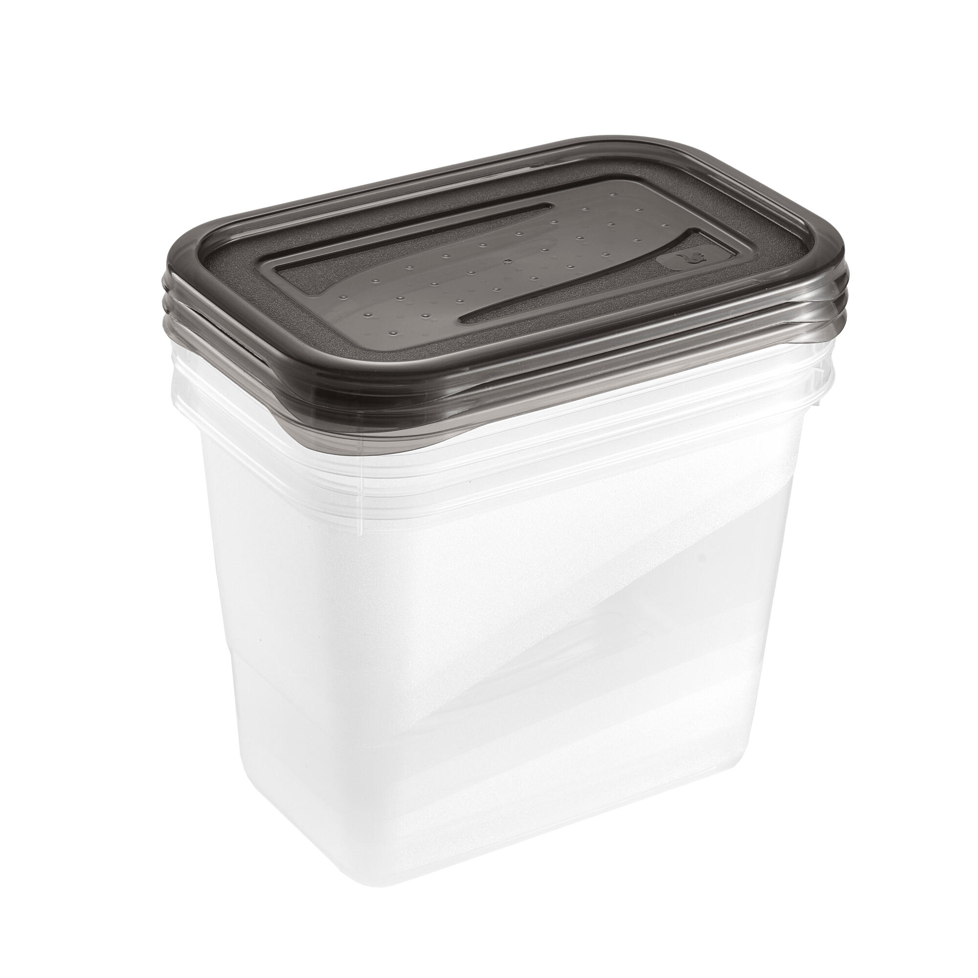 Set 3 caserole cu capac, din plastic, 1 L/buc, 15.5 x 10.5 x 11.5 cm, transparent