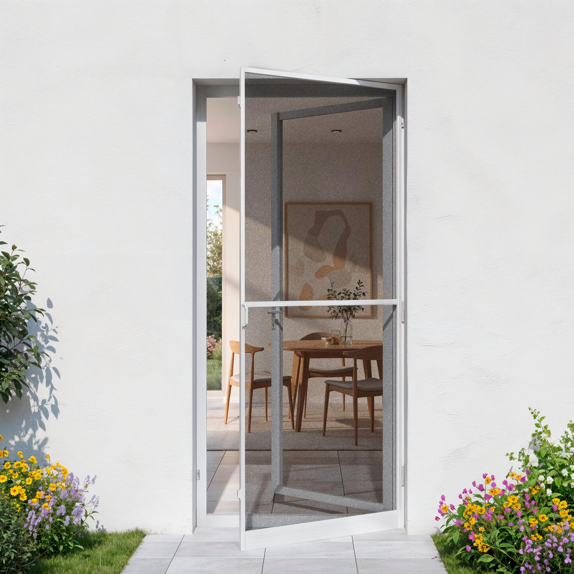 Mosquitera abatible 100x220cm 1 puerta aluminio blanco recortable fibra de vidrio negra Isoxa - 2