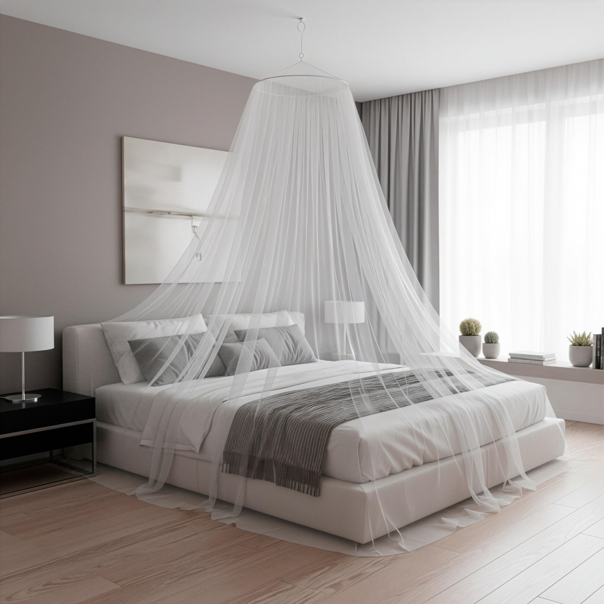 Mosquitera de cama 250x650cm blanco recortable de tela poliéster transpirable Isoxa - 2