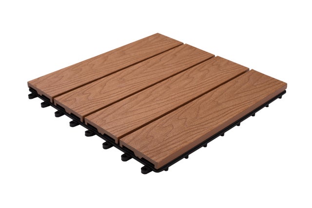 Podest tarasowy, kompozytowy, 4-lamelowy, wym. 300x300 mm, struktura drewna, teak
