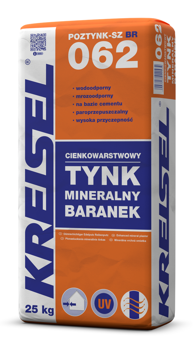 Tynk mineralny Kreisel Poztynk-SZ BR 062 25 kg, baranek 2 mm, biały