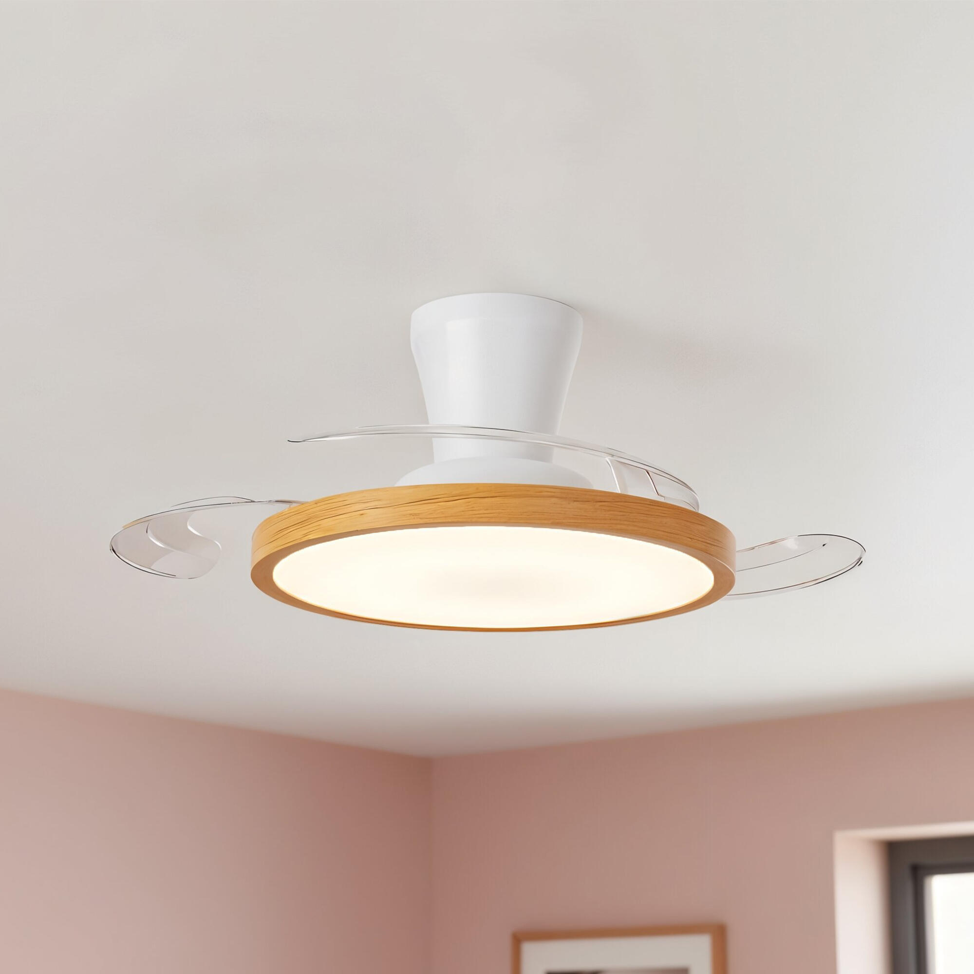 Ventilador de techo con luz silencioso DC 15W con mando ø93 cm Ninja CRISTAL RECORD blanco luz CCT 3 aspas retráctiles tipo lámpara| 6 velocidades| modo verano/invierno| temporizador| brisa| recomendado para <13m² - 4