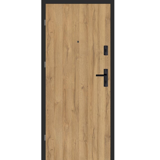 Drzwi wejściowe wewnątrzlokalowe Zeus 90 cm lewe dąb grand/black