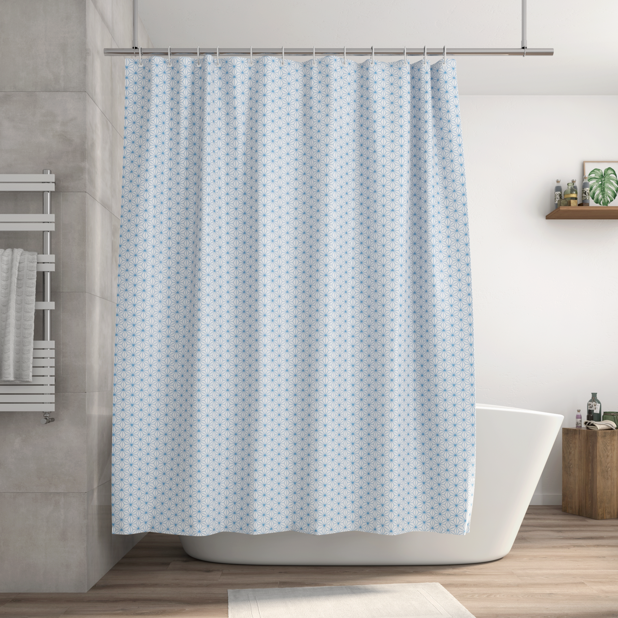 WELMECO Tenda Doccia In Poliestere Con Albero Bianco E Nero, 183x183 Cm, Include 12 Ganci