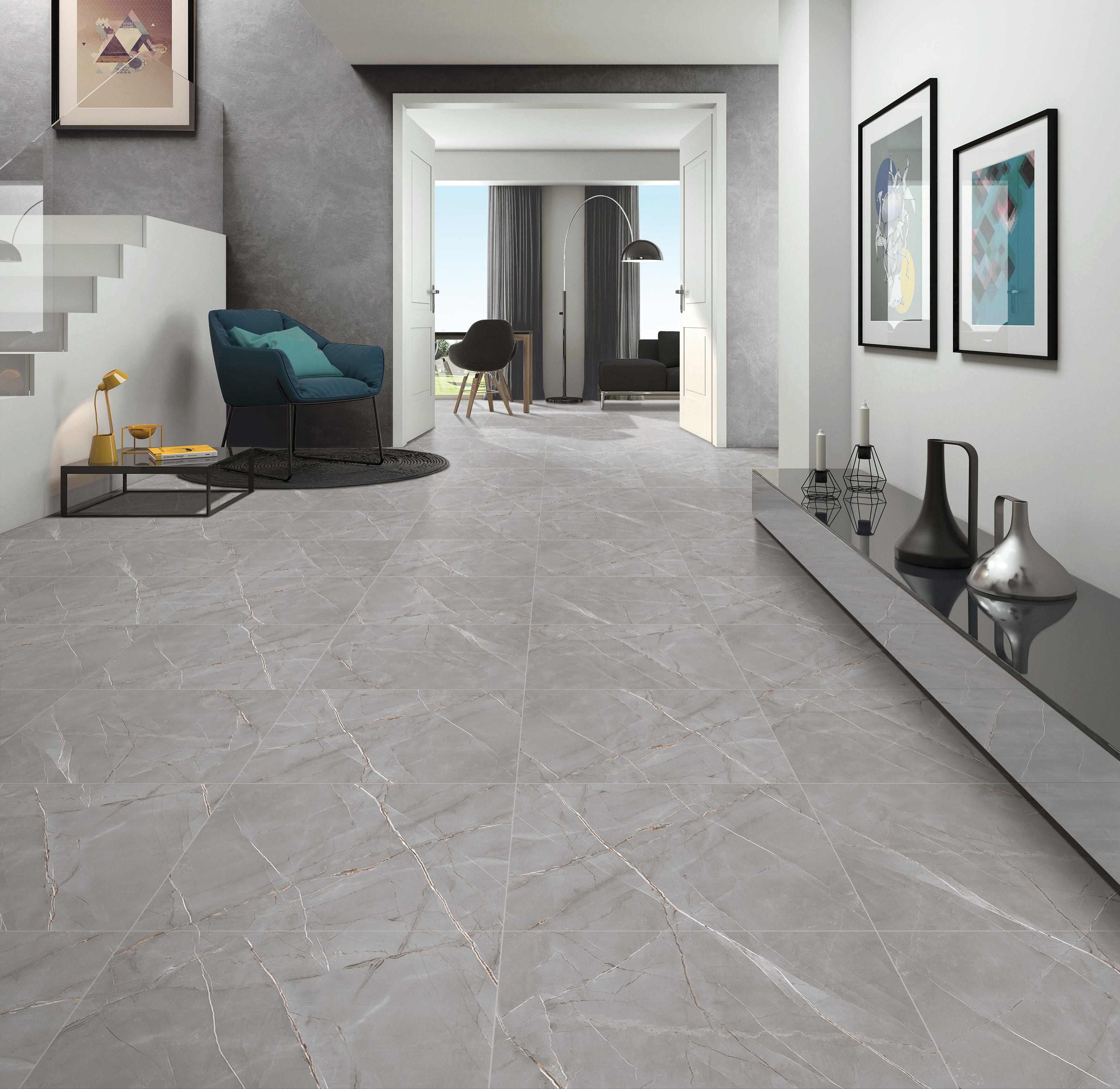 Gres szkliwiony Royal Valencia Silver Grey carving 60x120 cm 1,44m2  - 3