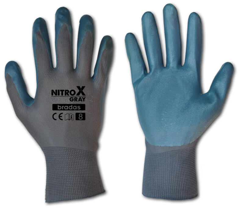 Rękawice powlekane nitrylem NITROX GRAY Bradas, rozm. 9 (L) - 2