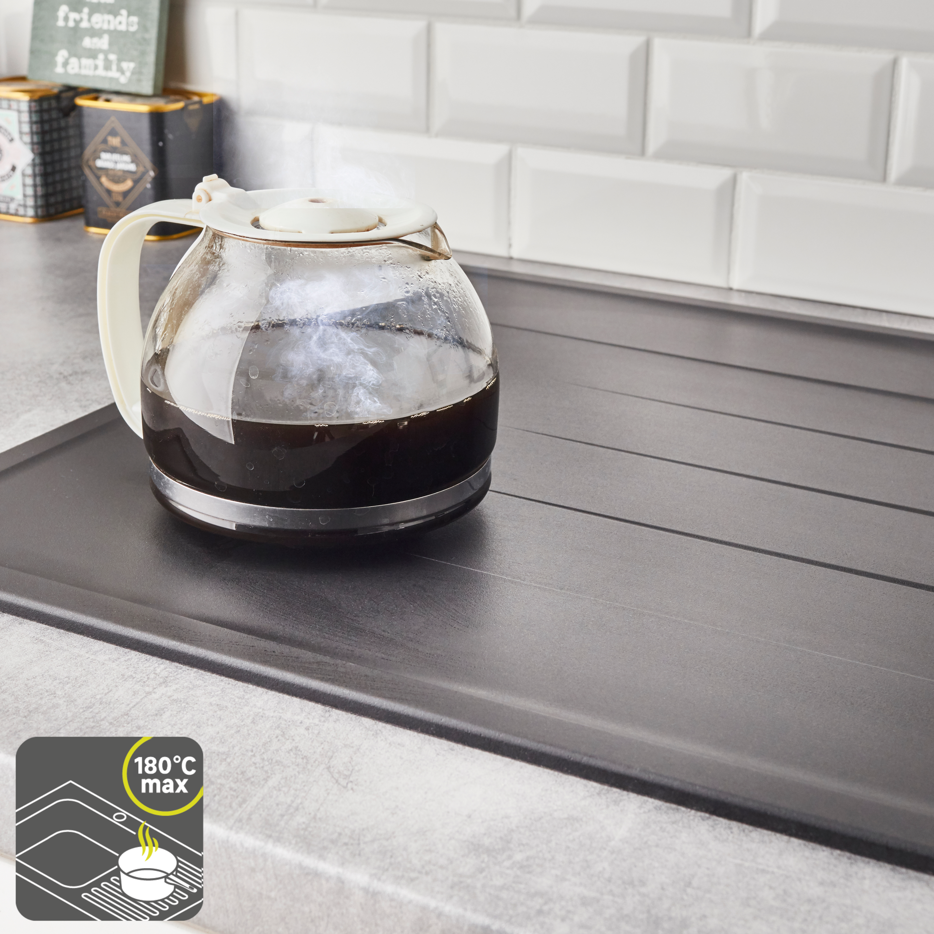 Evier à encastrer 1 grand bac avec égouttoir, Quartz et résine, ELBE Noir - 11