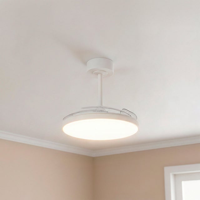 Ventilador de techo con luz silencioso DC 25W con mando ø90 cm Slim MANTRA blanco luz CCT 3 aspas retráctiles tipo lámpara| 3 velocidades| modo verano/invierno| recomendado para <13m²