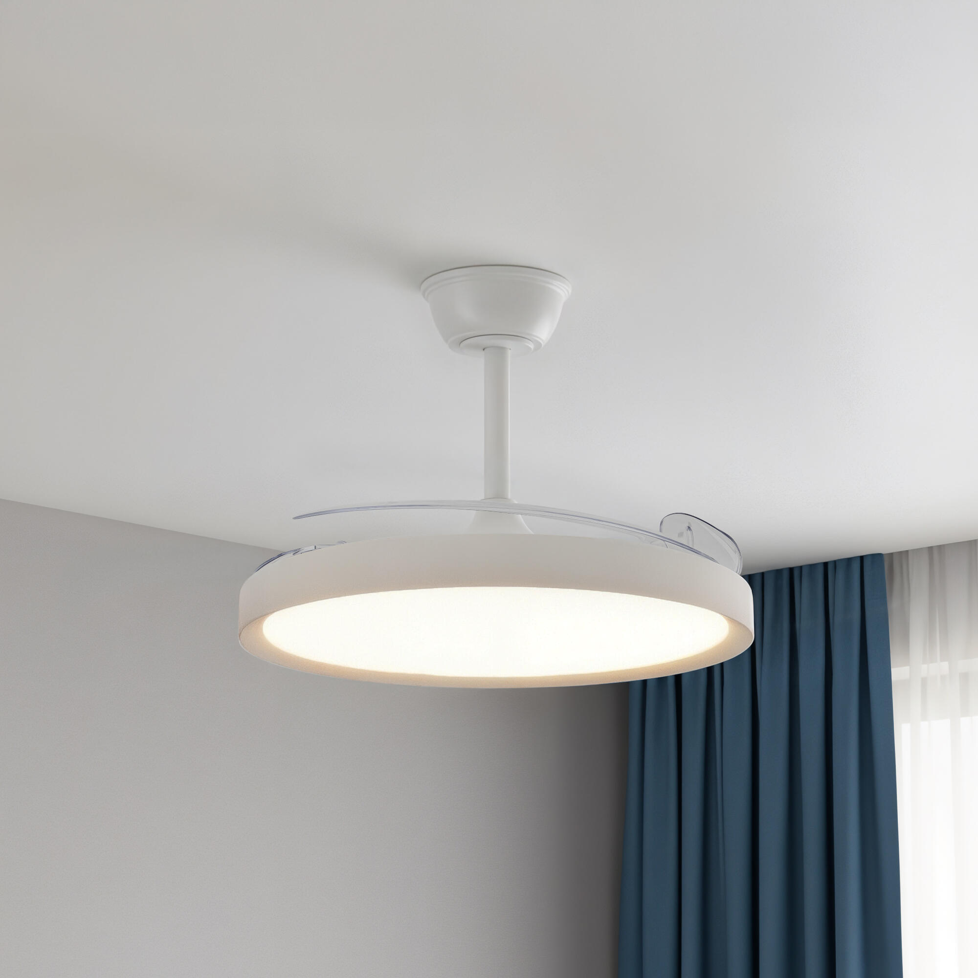 Ventilador de techo con luz silencioso DC 43W con mando ø106 cm Cando CRISTAL RECORD blanco luz CCT 3 aspas retráctiles tipo lámpara| 6 velocidades| modo verano/invierno| brisa| recomendado de 13 a 20m² - 6