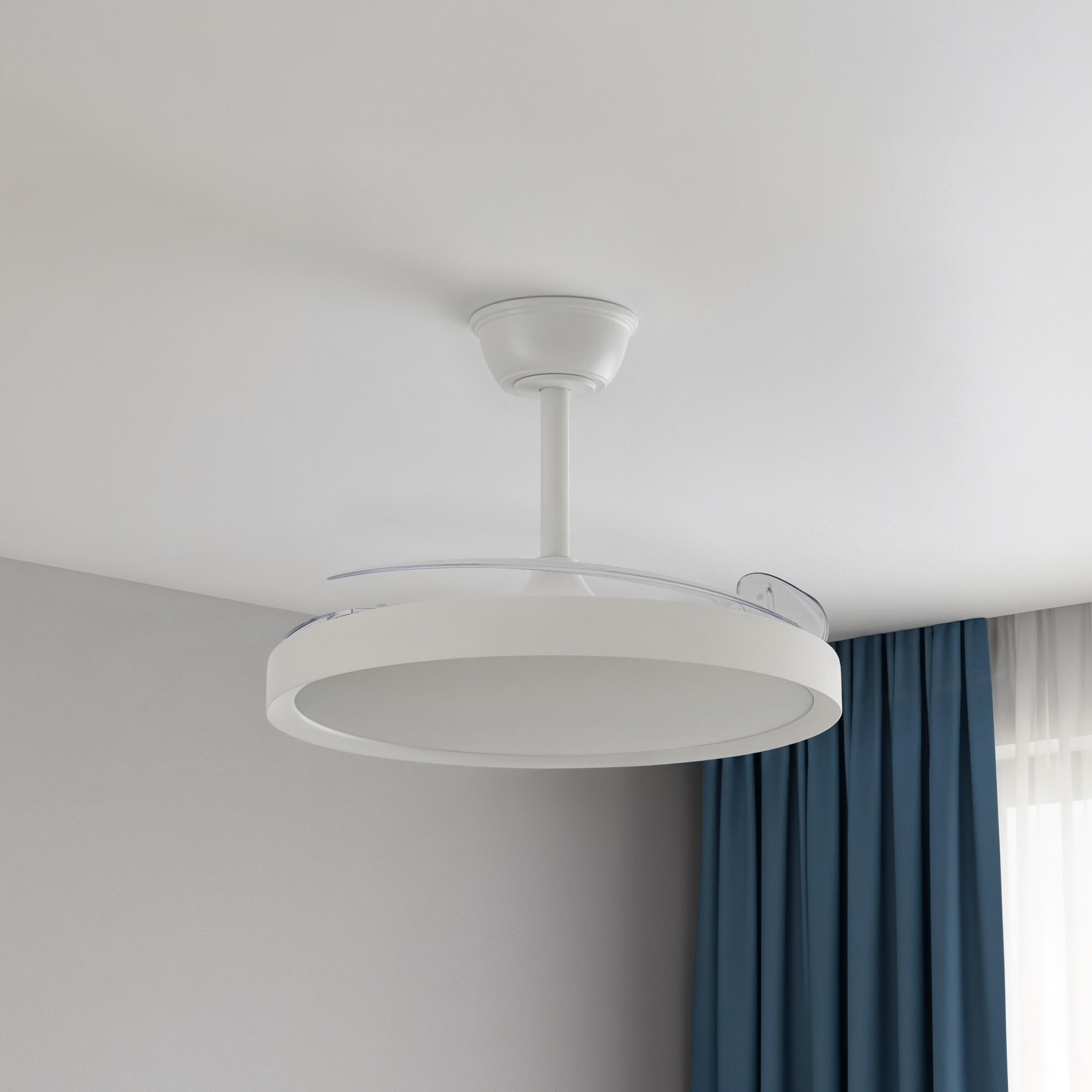 Ventilador de techo con luz silencioso DC 43W con mando ø106 cm Cando CRISTAL RECORD blanco luz CCT 3 aspas retráctiles tipo lámpara| 6 velocidades| modo verano/invierno| brisa| recomendado de 13 a 20m² - 5