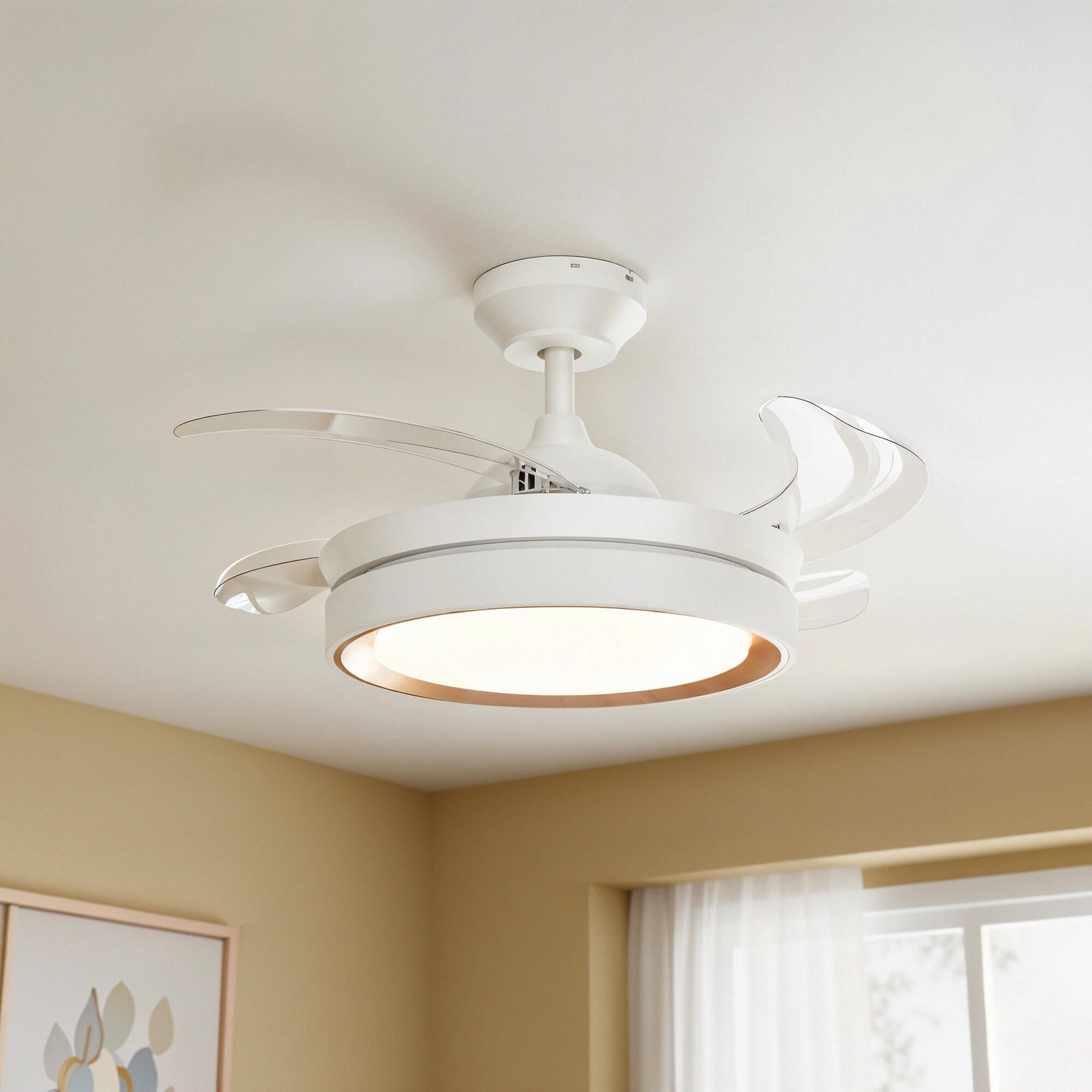 Ventilador de techo con luz silencioso DC 24W con mando ø91 cm Lily ARTE CONFORT blanco luz CCT 4 aspas retráctiles tipo lámpara| 6 velocidades| modo verano/invierno| temporizador| brisa| recomendado para <13m² - 2