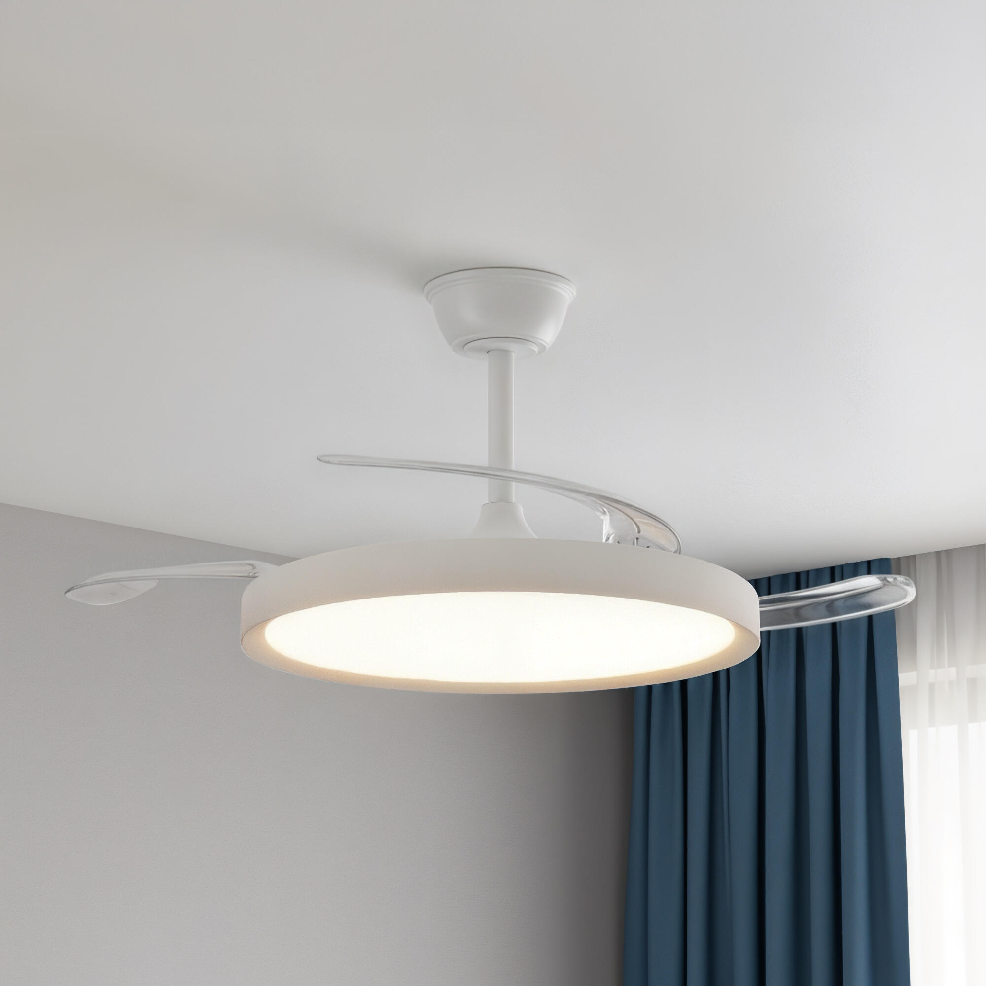 Ventilador de techo con luz silencioso DC 43W con mando ø106 cm Cando CRISTAL RECORD blanco luz CCT 3 aspas retráctiles tipo lámpara| 6 velocidades| modo verano/invierno| brisa| recomendado de 13 a 20m² - 4