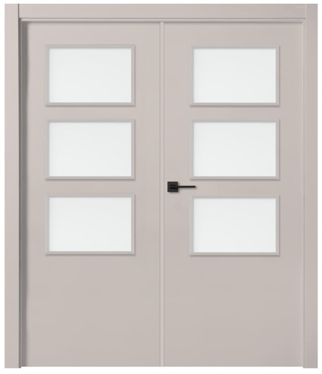 Puerta de interior abatible con fijo cristal maciza melamina antihuellas Line Plus Oasis beige apertura derecha cerco 11x3 anchura 105cm