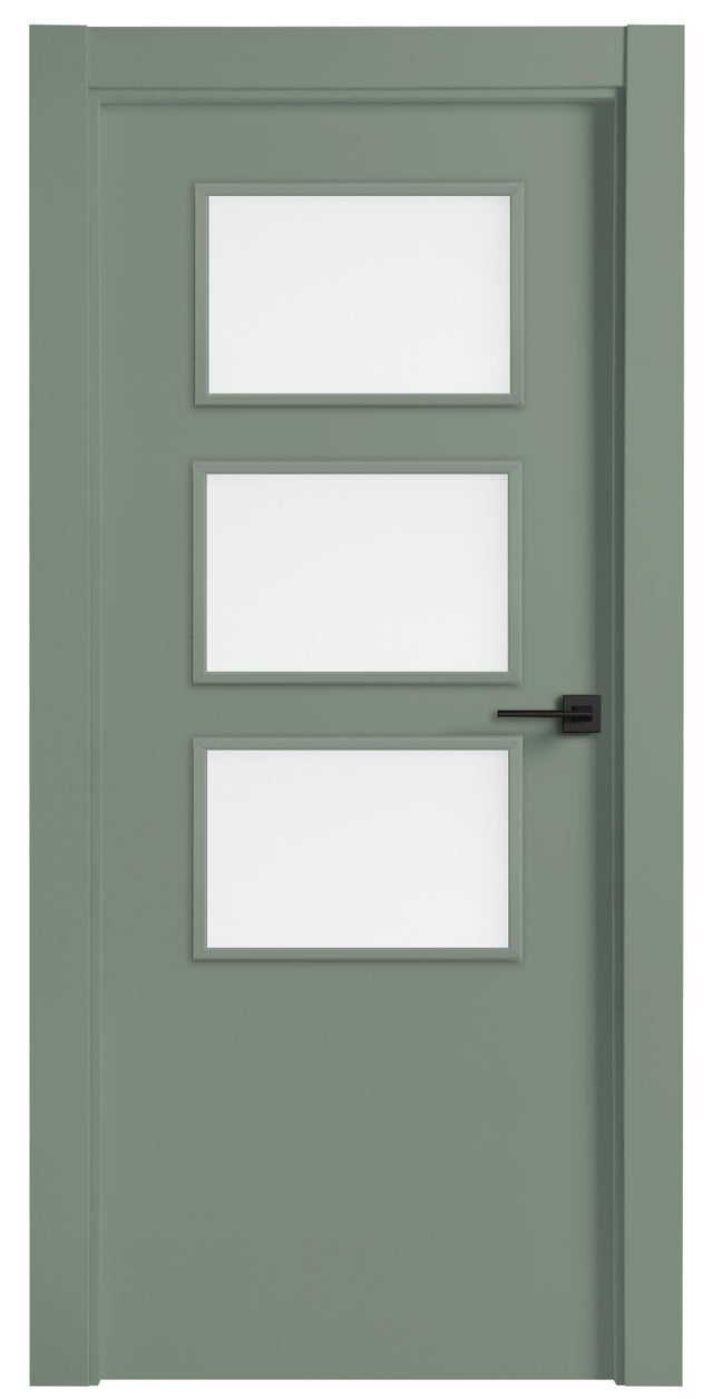 Puerta de interior abatible con cristal maciza melamina antihuellas Line Plus Salvia verde apertura izquierda cerco 7x3 anchura 72.5cm