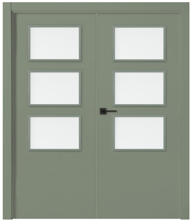 Puerta de interior abatible doble con cristal maciza melamina antihuellas Line Plus Salvia verde apertura derecha cerco 11x3 anchura 125cm