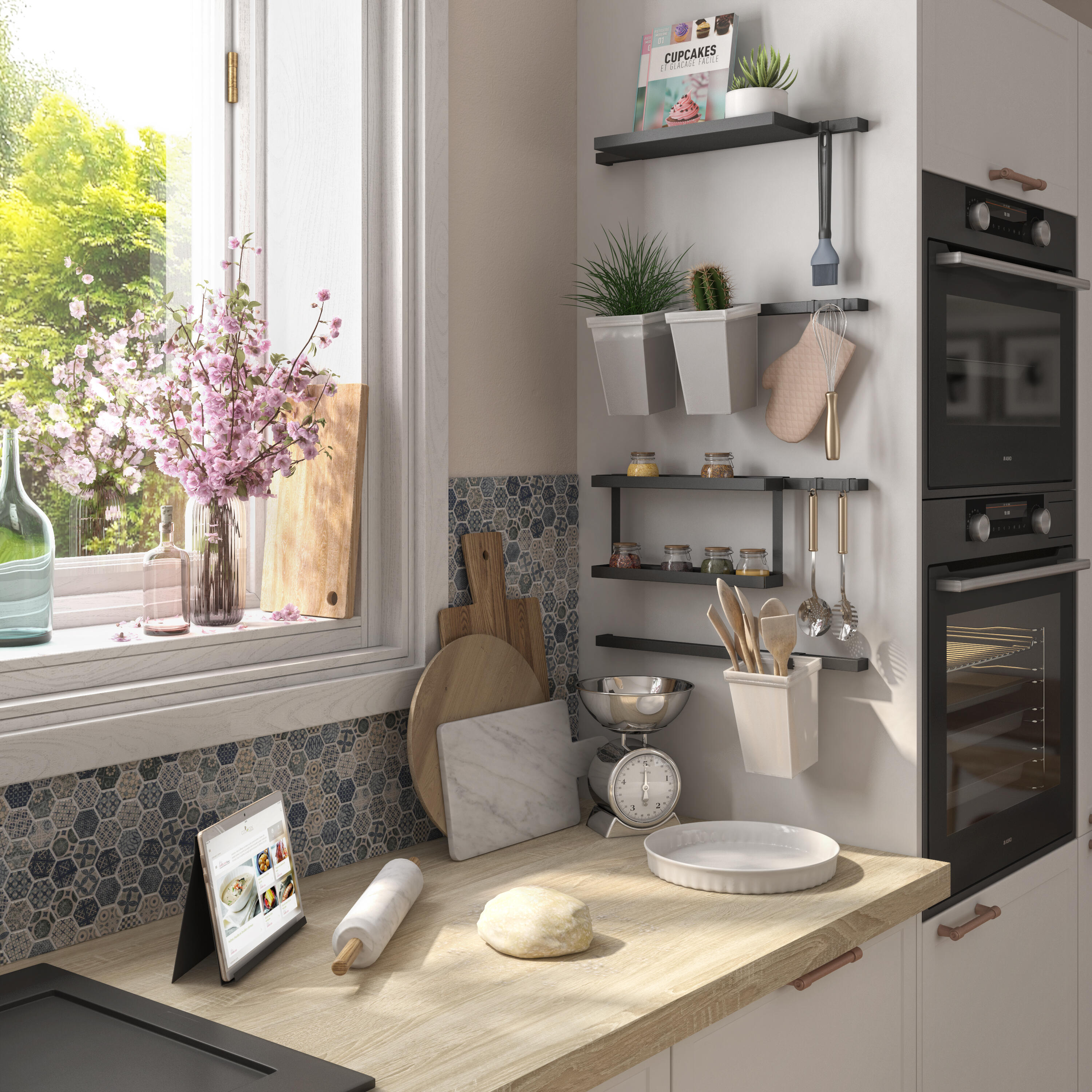 Staffa per barra a muro per accessori cucina gancio nero P 8.75 cm - 15