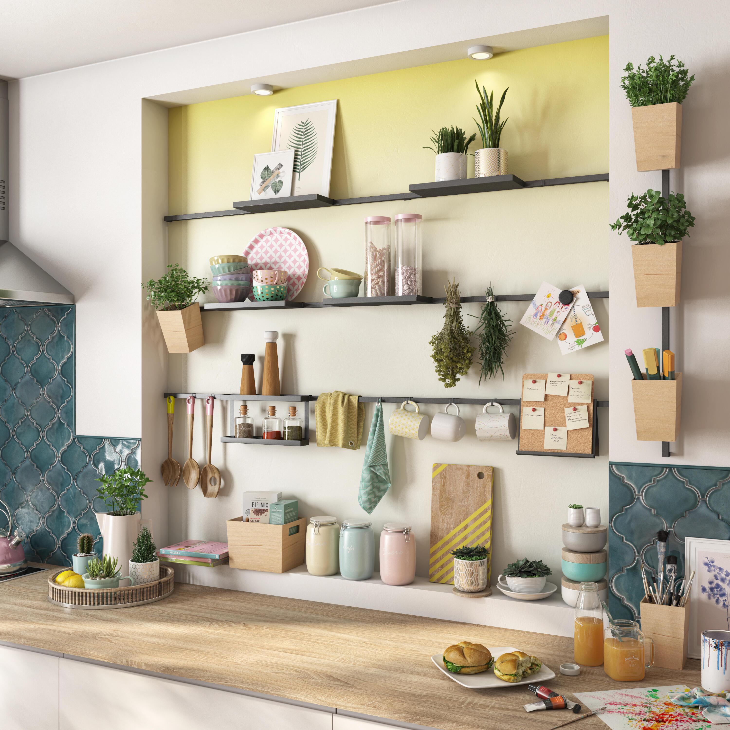 Staffa per barra a muro per accessori cucina gancio nero P 8.75 cm - 14