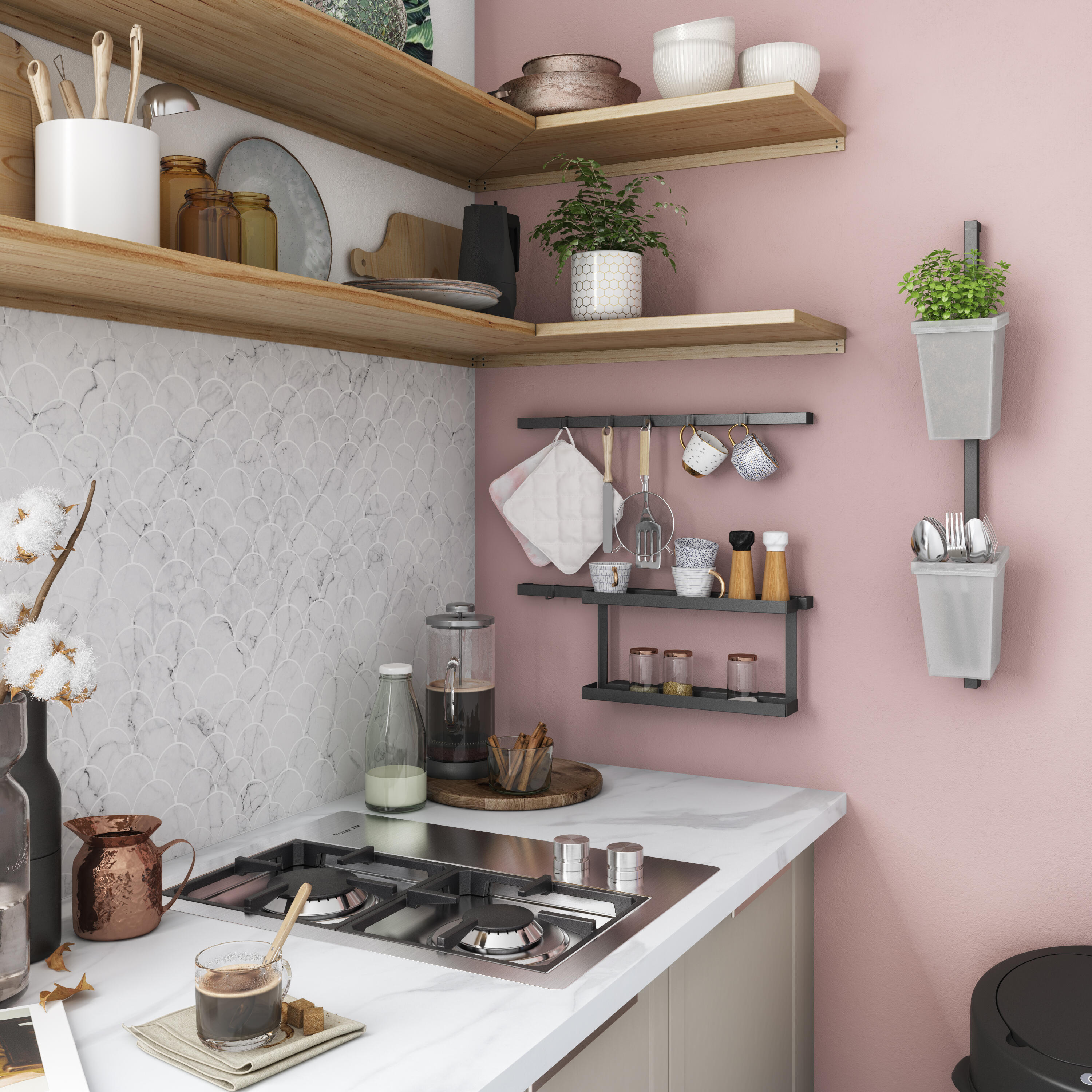 Staffa per barra a muro per accessori cucina gancio nero P 8.75 cm - 13