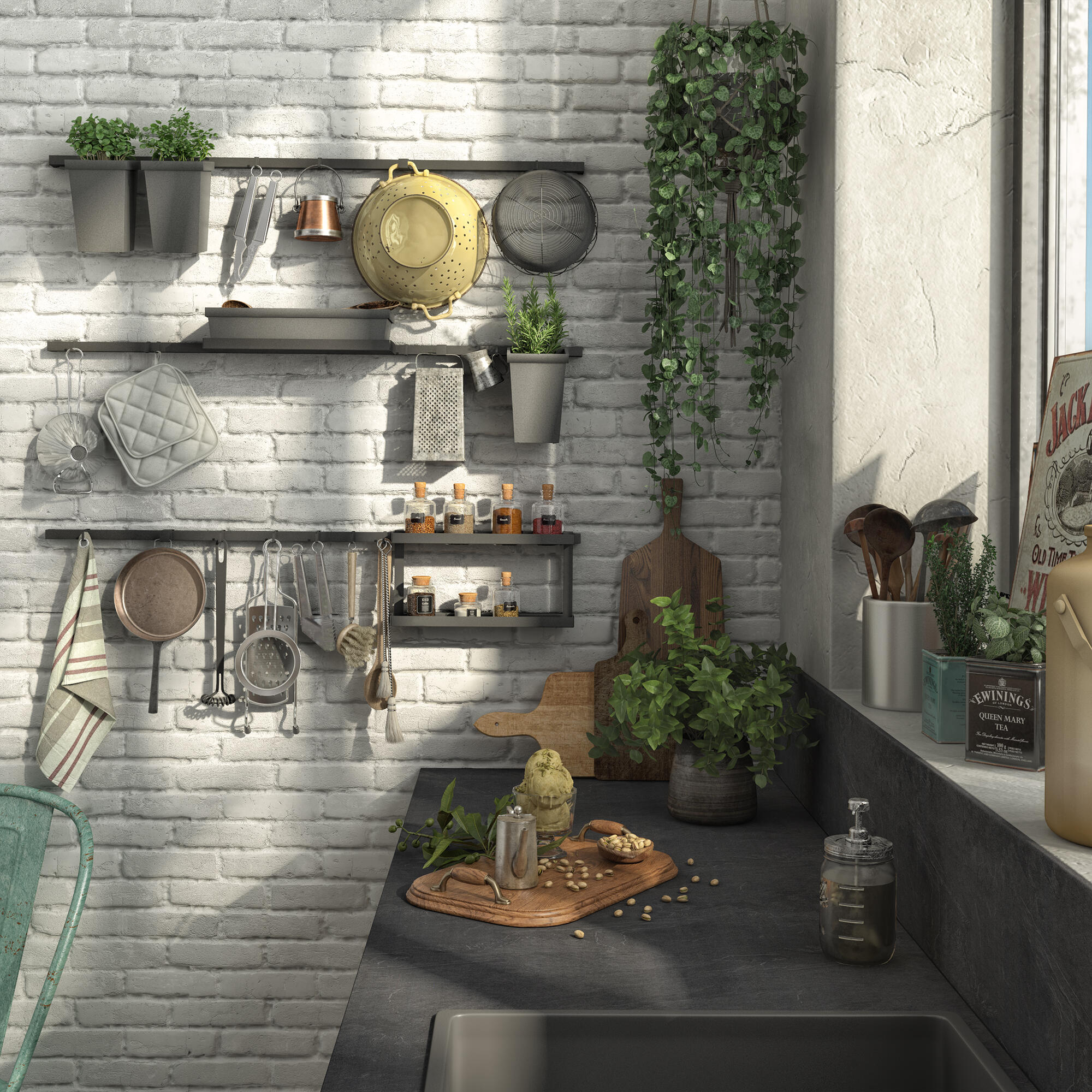 Staffa per barra a muro per accessori cucina gancio nero P 8.75 cm - 16