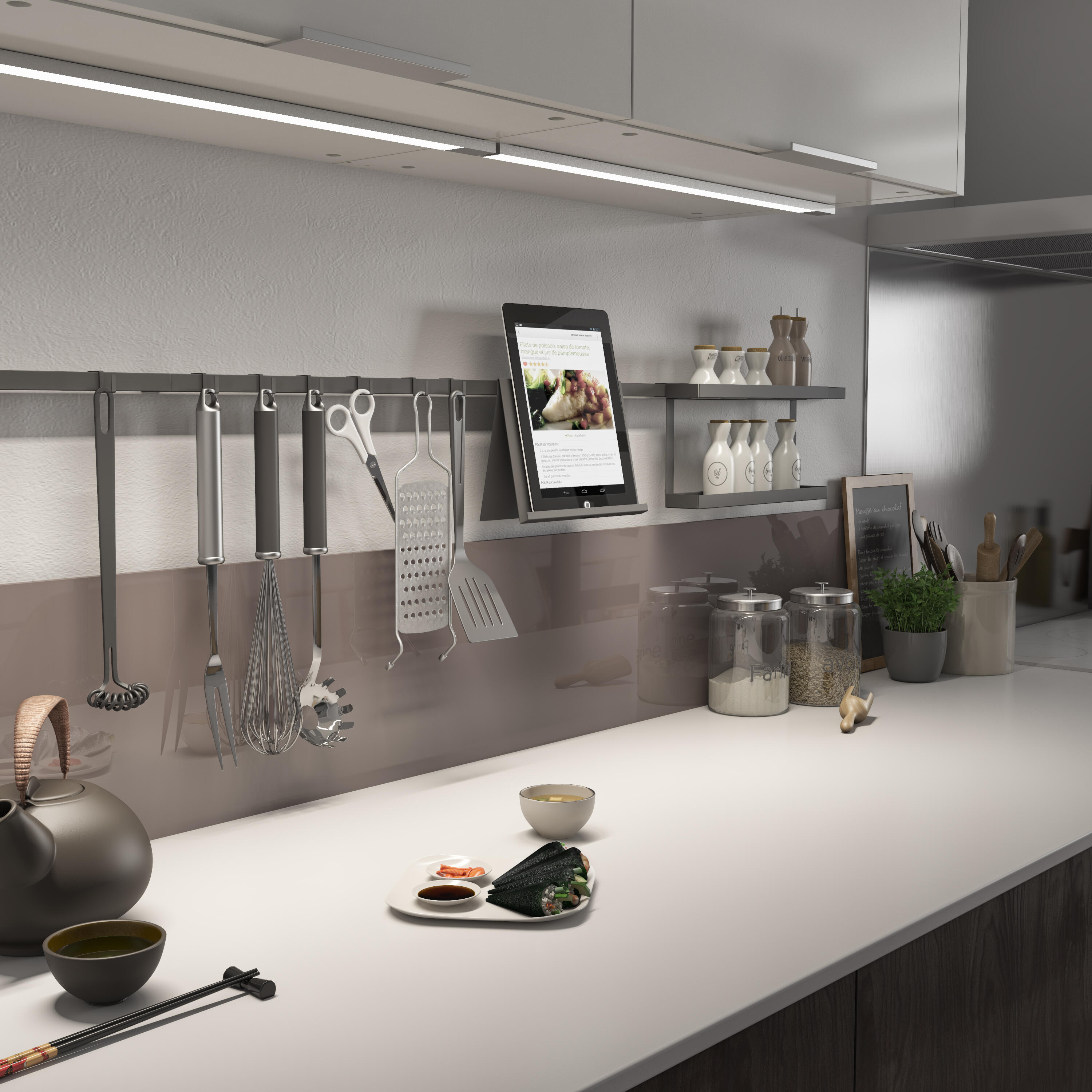 Staffa per barra a muro per accessori cucina gancio nero P 8.75 cm - 17